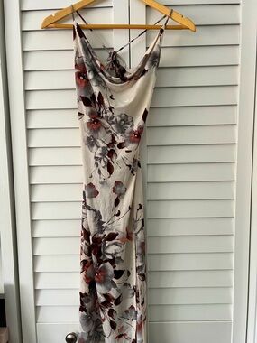 Windsor Cream Maxi Slip Dress with Gray & Rust Floral Print